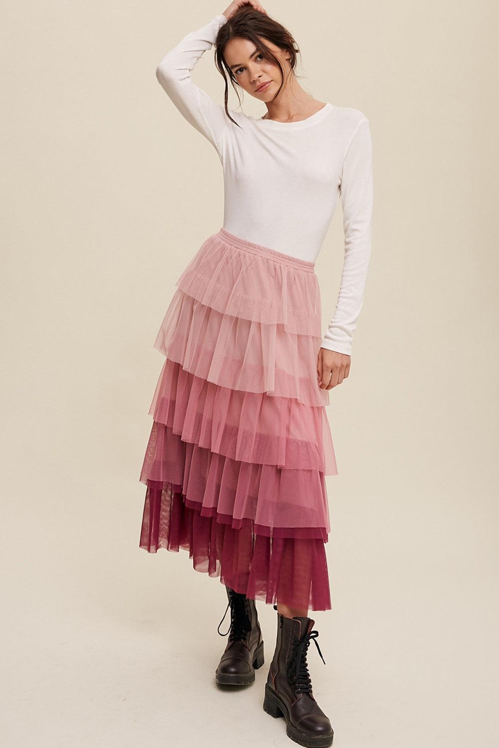 Rok met Ruches en Mesh Lagen Maxi - Skirts & Petticoat - Jurkjes.co