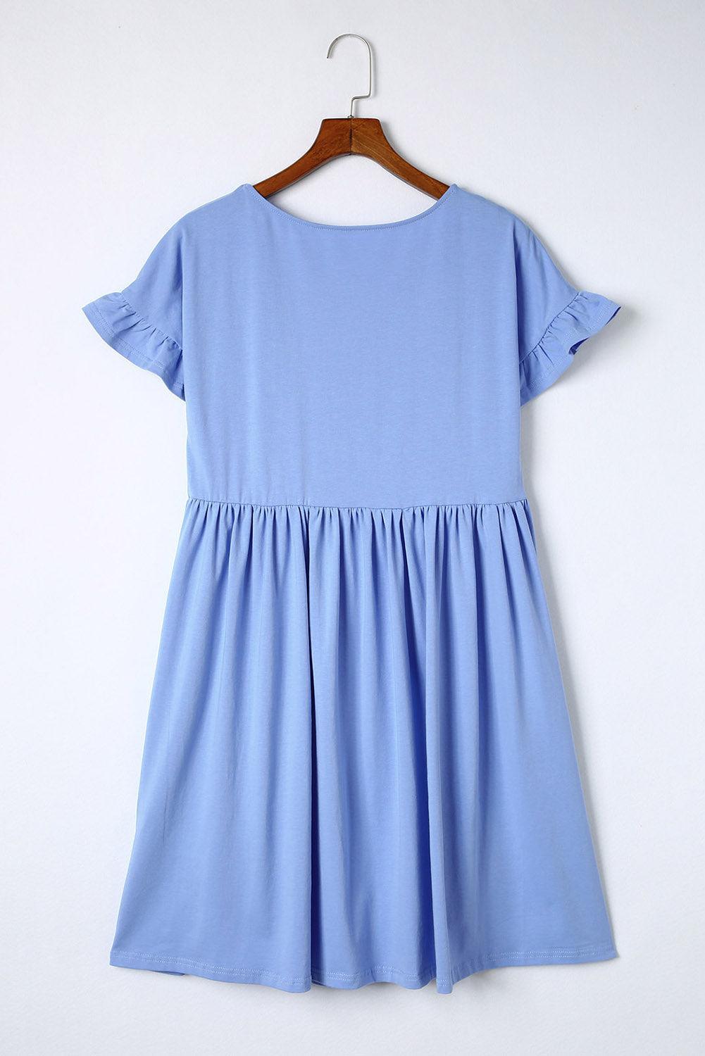 Ronde Hals Ruimvallende Jurk met Ruches Mouwen - Mini Dresses - Jurkjes.co
