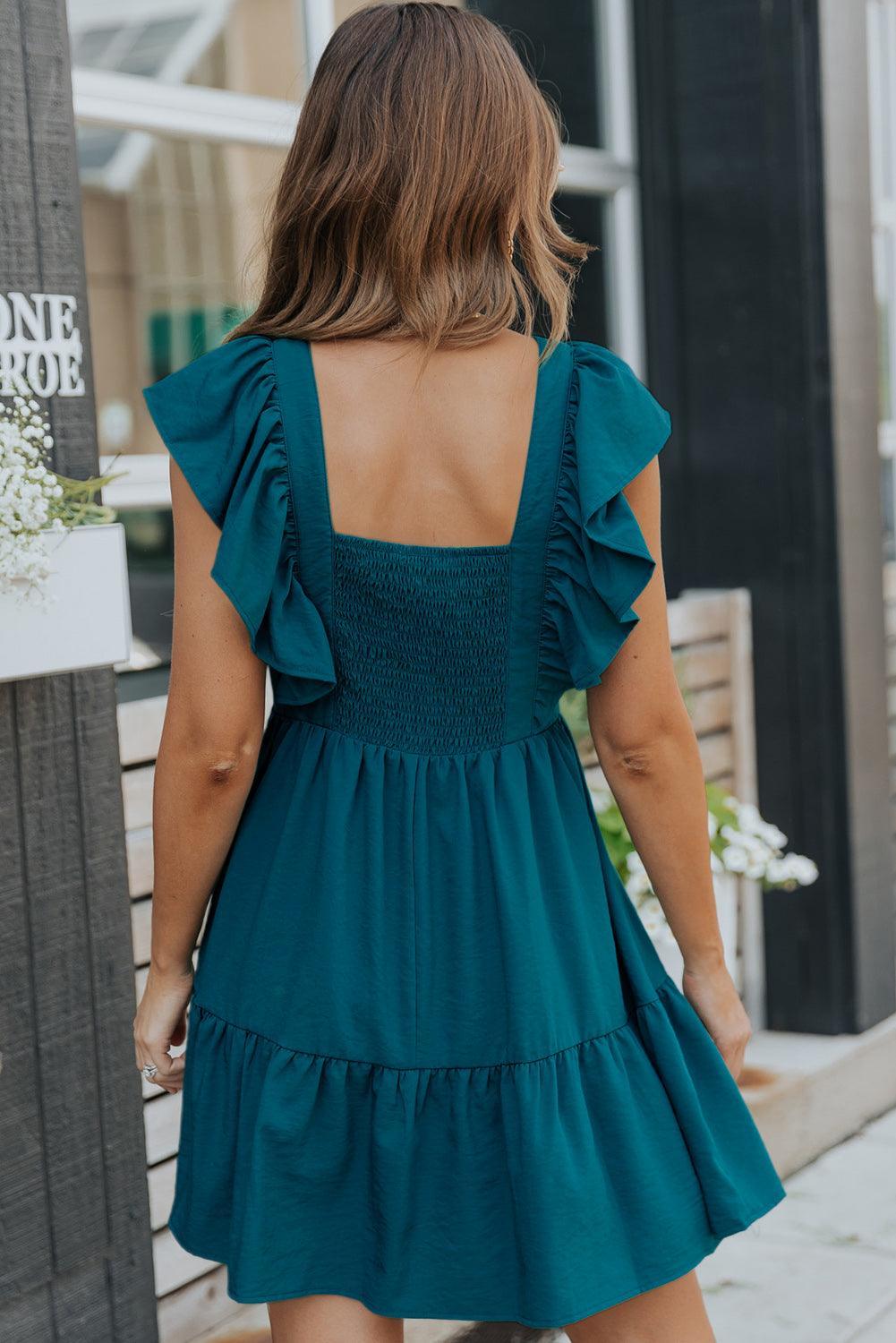 Ruche Halslijn Mini-Jurk met Smokrug - Mini Dresses - Jurkjes.co