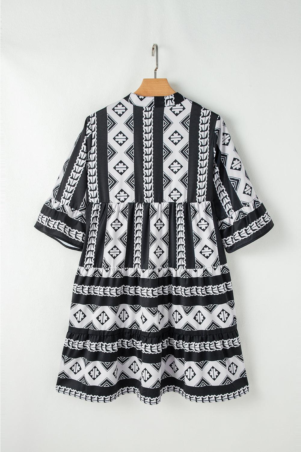 Ruches Jurk met Geometrische Print - Mini Dresses - Jurkjes.co
