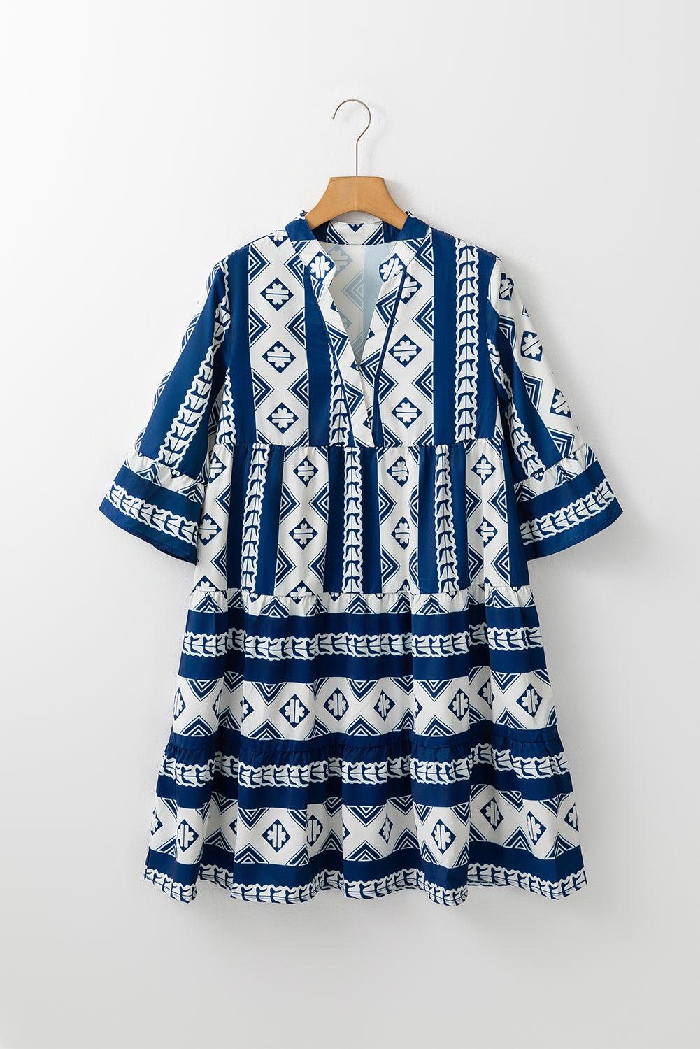 Ruches Jurk met Geometrische Print - Mini Dresses - Jurkjes.co