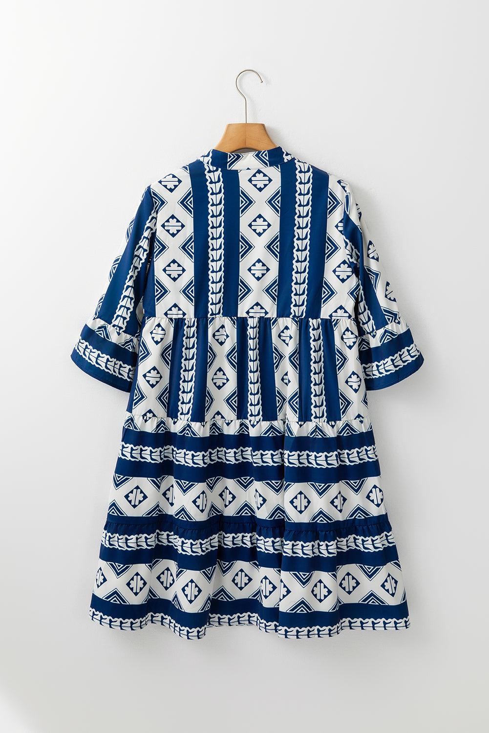 Ruches Jurk met Geometrische Print - Mini Dresses - Jurkjes.co