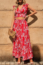 Ruffle Crop Top en Maxi Rok Set met Bloemenprint - Two Piece Dresses - Jurkjes.co