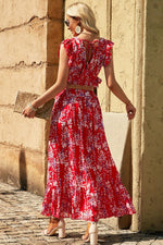 Ruffle Crop Top en Maxi Rok Set met Bloemenprint - Two Piece Dresses - Jurkjes.co