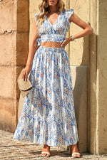 Ruffle Crop Top en Maxi Rok Set met Bloemenprint - Two Piece Dresses - Jurkjes.co