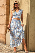 Ruffle Crop Top en Maxi Rok Set met Bloemenprint - Two Piece Dresses - Jurkjes.co