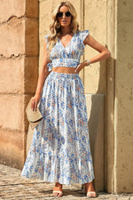 Ruffle Crop Top en Maxi Rok Set met Bloemenprint - Two Piece Dresses - Jurkjes.co