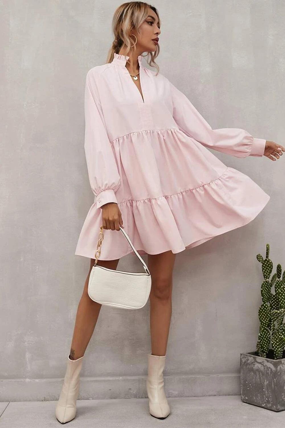 Ruffle Jurk met Frivol Staande Kraag - Mini Dresses - Jurkjes.co
