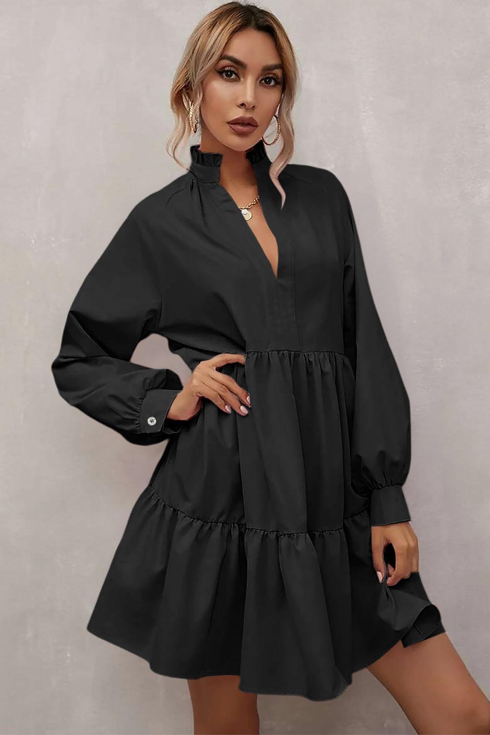 Ruffle Jurk met Frivol Staande Kraag - Mini Dresses - Jurkjes.co