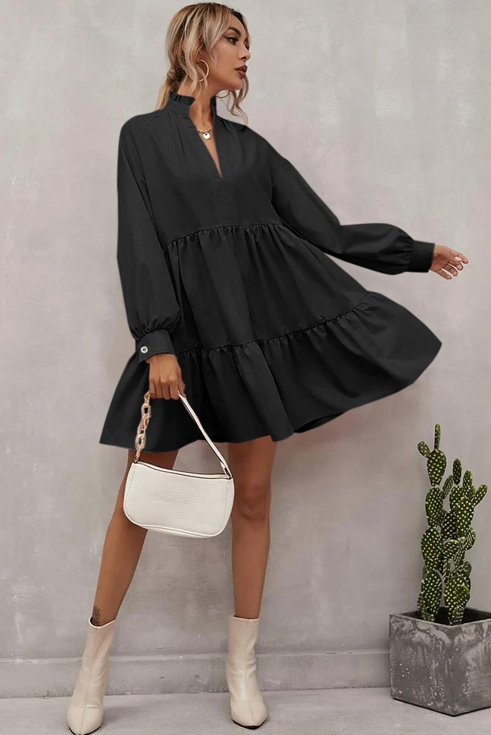 Ruffle Jurk met Frivol Staande Kraag - Mini Dresses - Jurkjes.co