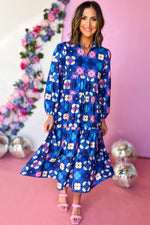 Ruffle Midi Jurk met Bloemenprint en Peasant Mouw - Midi Dresses - Jurkjes.co