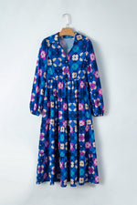 Ruffle Midi Jurk met Bloemenprint en Peasant Mouw - Midi Dresses - Jurkjes.co
