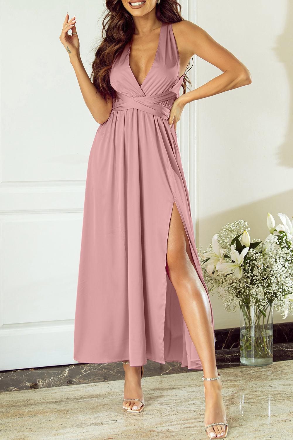 Satijnen Jurk met Strik en Split Rug - Evening Dresses - Jurkjes.co