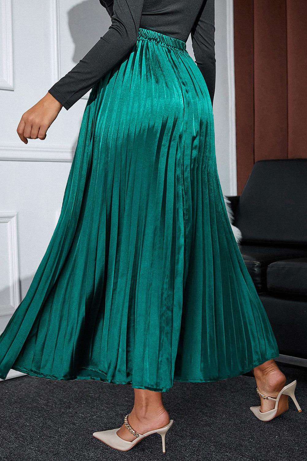Satin Maxi Rok met Elastische Taille en Plooi - Skirts & Petticoat - Jurkjes.co