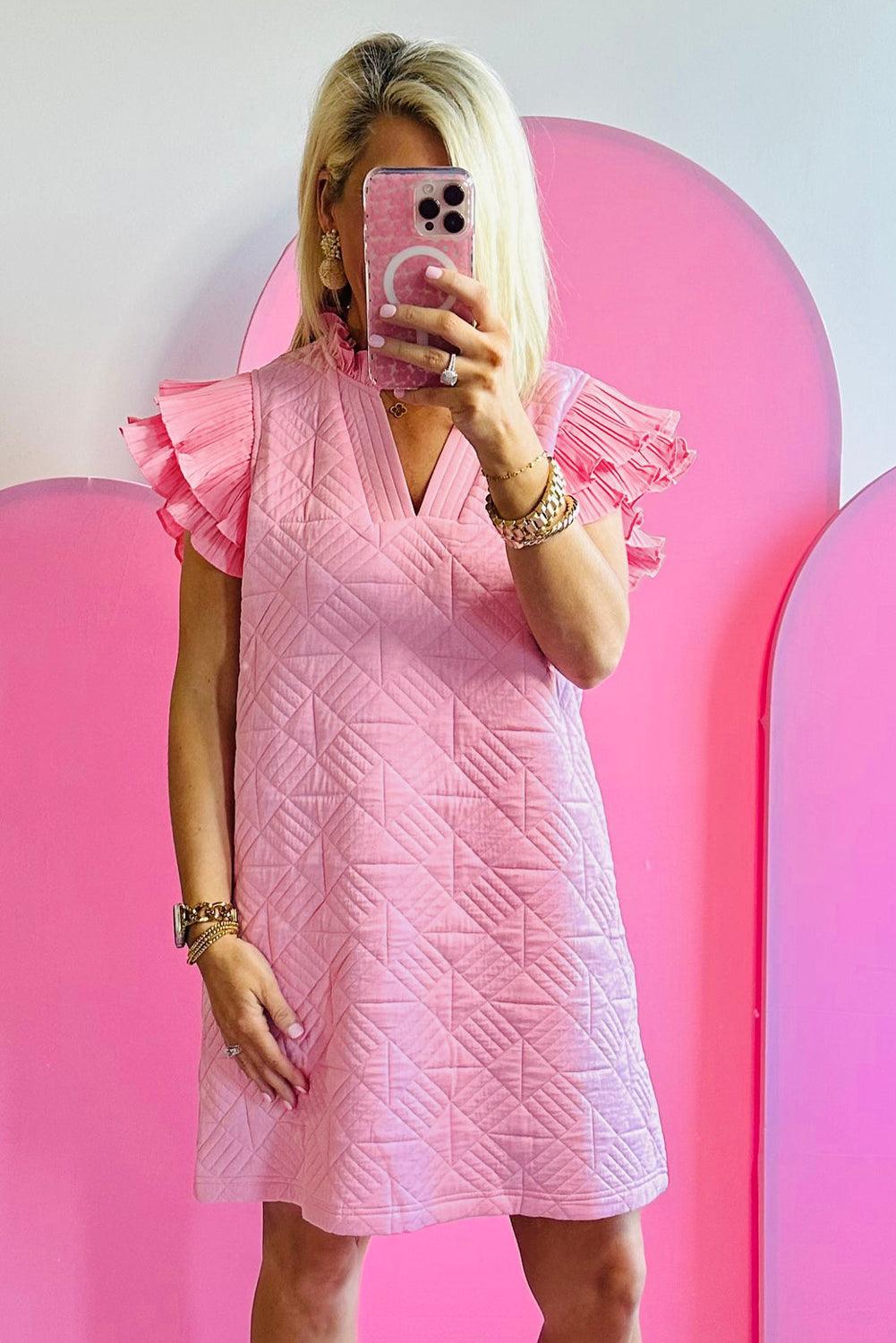 Shift Jurk met Geplooide Mouw en V-hals - Mini Dresses - Jurkjes.co