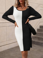 Shift Jurk met Kleurblok en Ribstructuur - Mini Dresses - Jurkjes.co