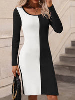 Shift Jurk met Kleurblok en Ribstructuur - Mini Dresses - Jurkjes.co