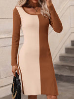 Shift Jurk met Kleurblok en Ribstructuur - Mini Dresses - Jurkjes.co