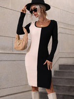 Shift Jurk met Kleurblok en Ribstructuur - Mini Dresses - Jurkjes.co