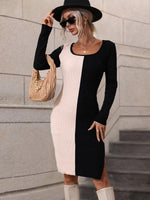 Shift Jurk met Kleurblok en Ribstructuur - Mini Dresses - Jurkjes.co