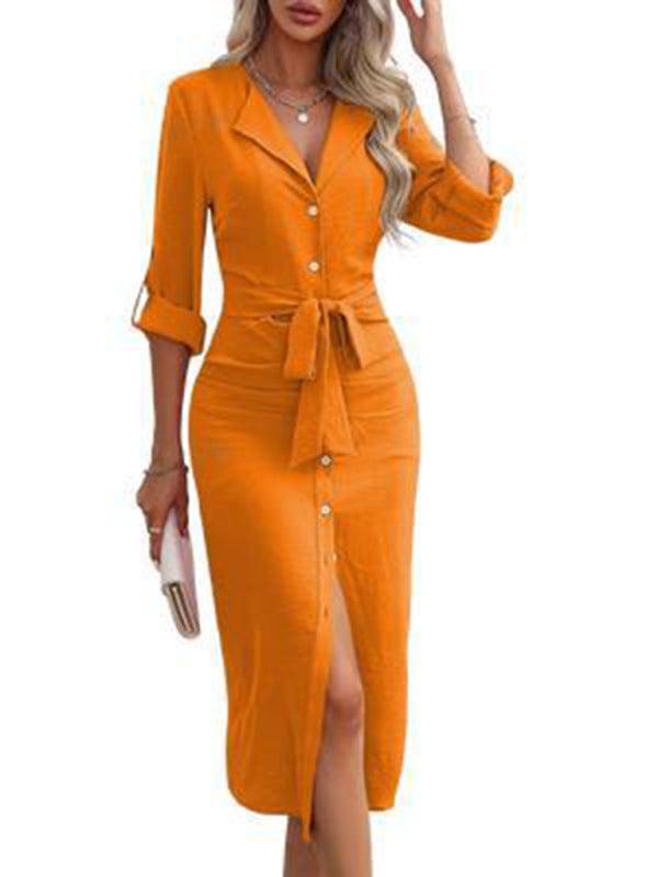 Shirt Jurk met Kraag en Tailleband - Maxi Dresses - Jurkjes.co
