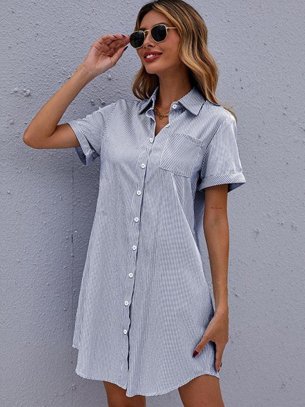 Shirt Jurk met Riem en Gestreept Patroon - Mini Dresses - Jurkjes.co