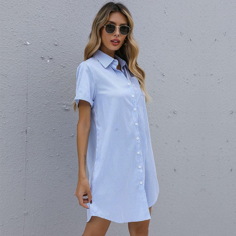 Shirt Jurk met Riem en Gestreept Patroon - Mini Dresses - Jurkjes.co