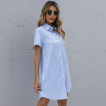 Shirt Jurk met Riem en Gestreept Patroon - Mini Dresses - Jurkjes.co