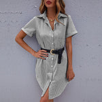 Shirt Jurk met Riem en Gestreept Patroon - Mini Dresses - Jurkjes.co