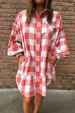 Shirtjurk met Ruitpatroon en Pofmouwen - Mini Dresses - Jurkjes.co