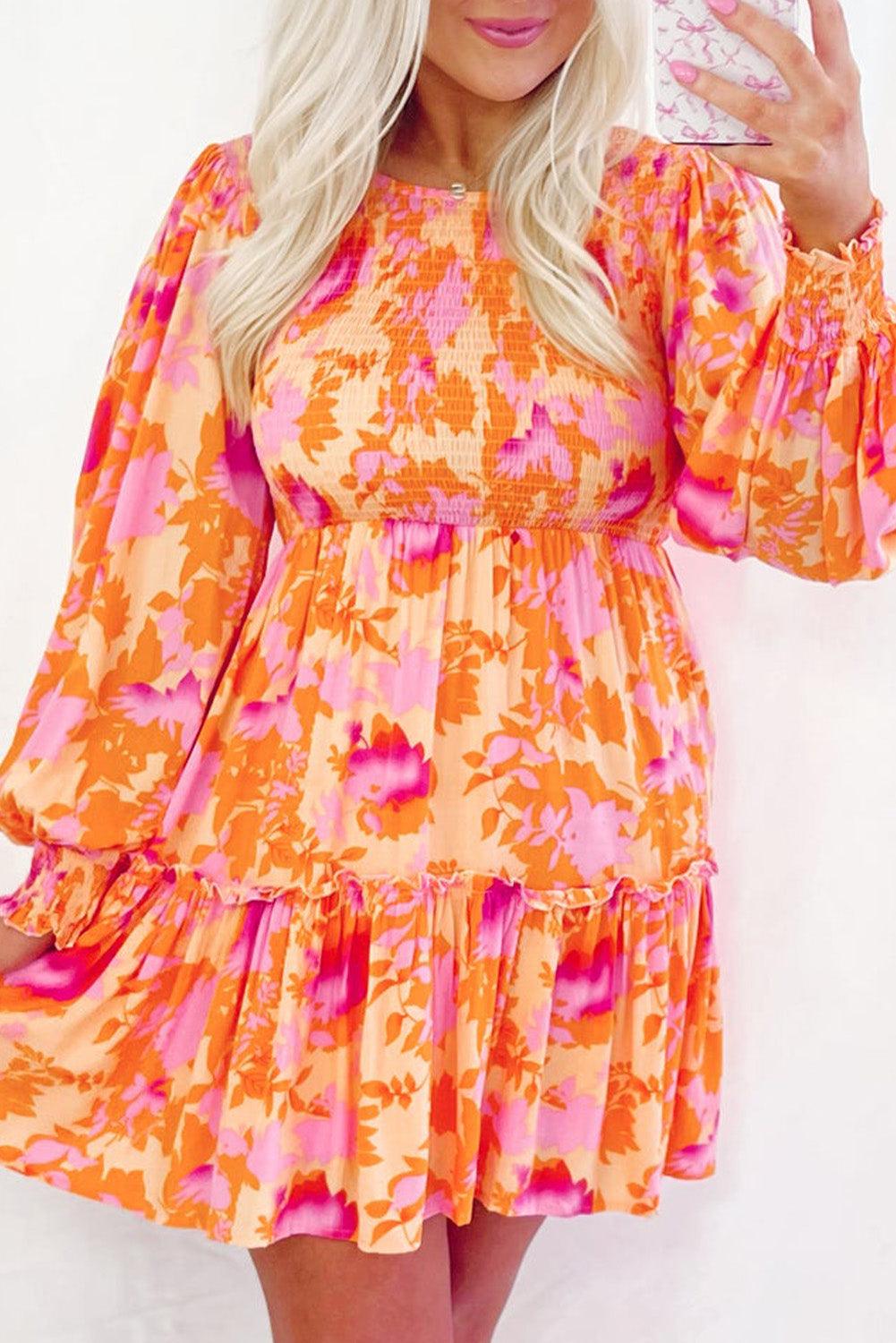 Smock Jurk met Ruches en Abstracte Print - Mini Dresses - Jurkjes.co