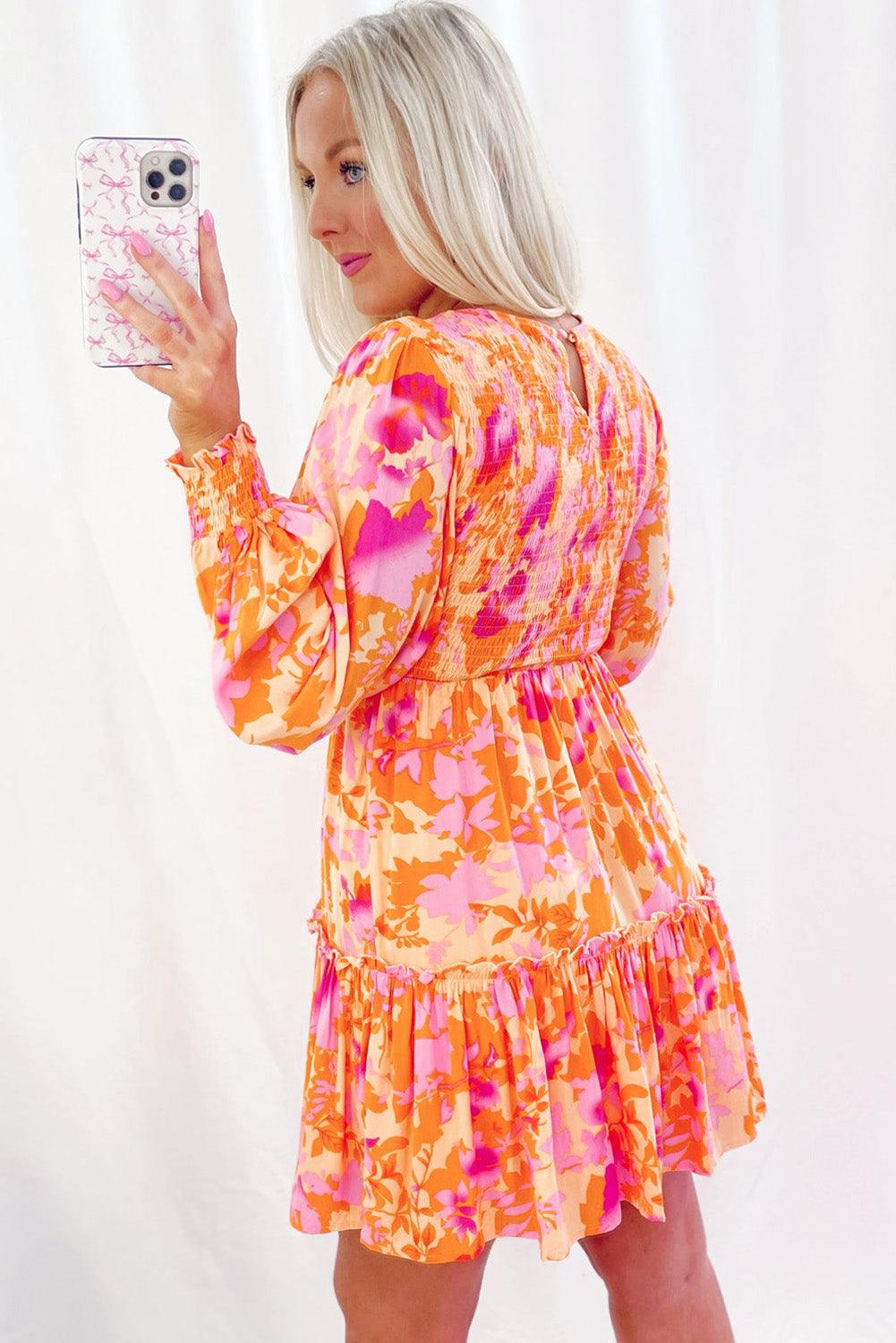 Smock Jurk met Ruches en Abstracte Print - Mini Dresses - Jurkjes.co