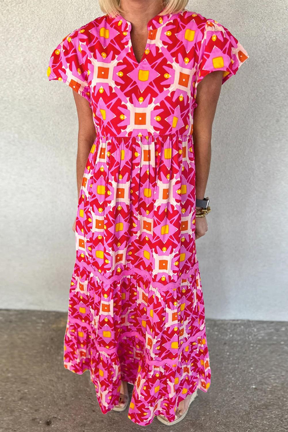 Stijlvolle Geometrische V-hals Maxi Jurk - Maxi Dresses - Jurkjes.co
