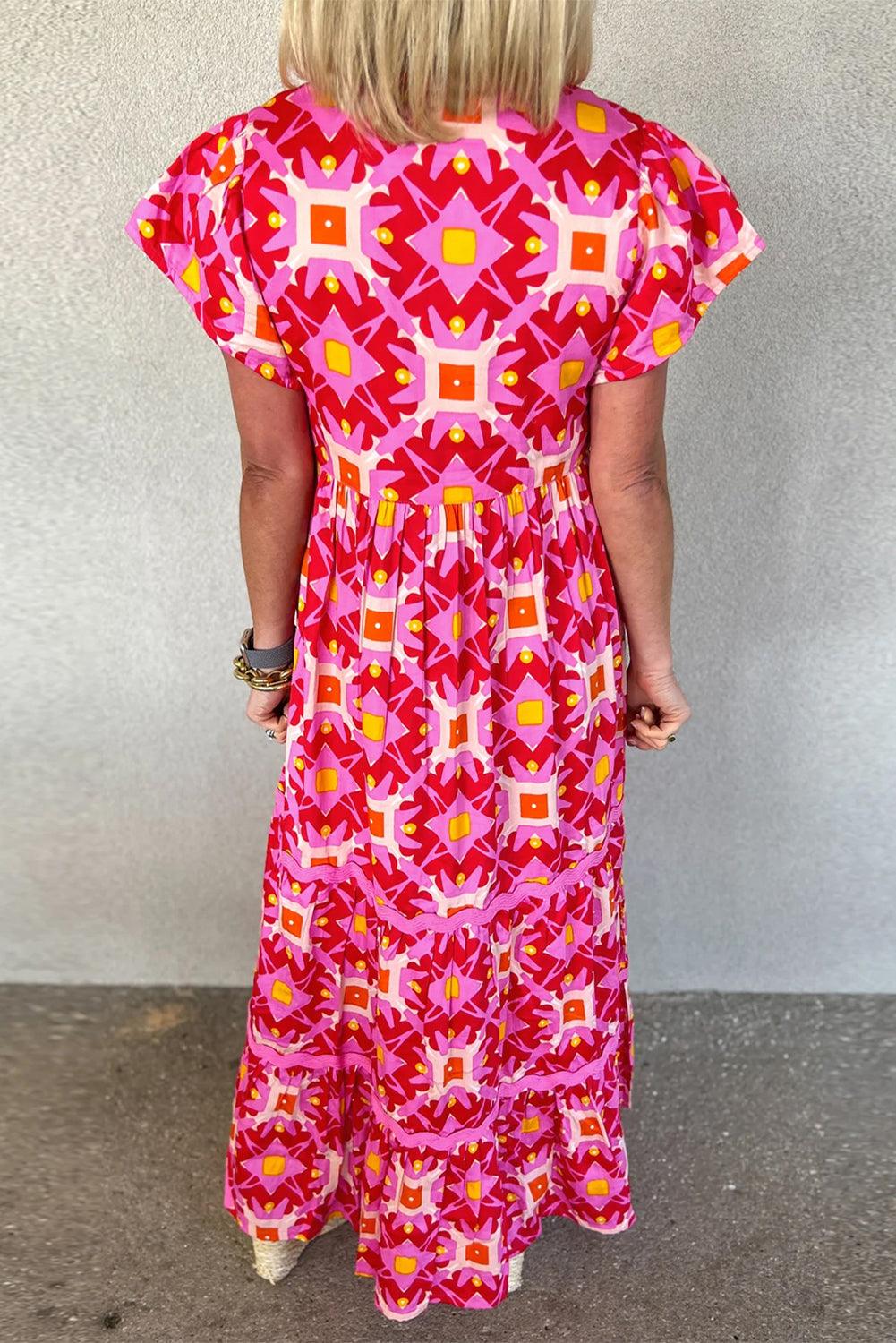 Stijlvolle Geometrische V-hals Maxi Jurk - Maxi Dresses - Jurkjes.co