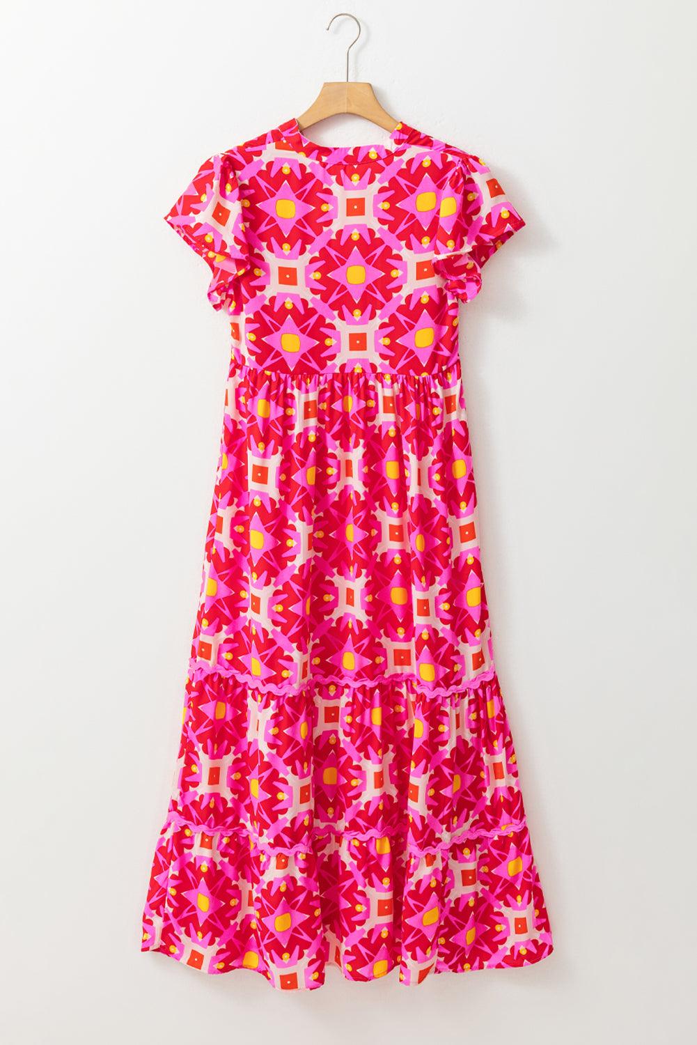 Stijlvolle Geometrische V-hals Maxi Jurk - Maxi Dresses - Jurkjes.co