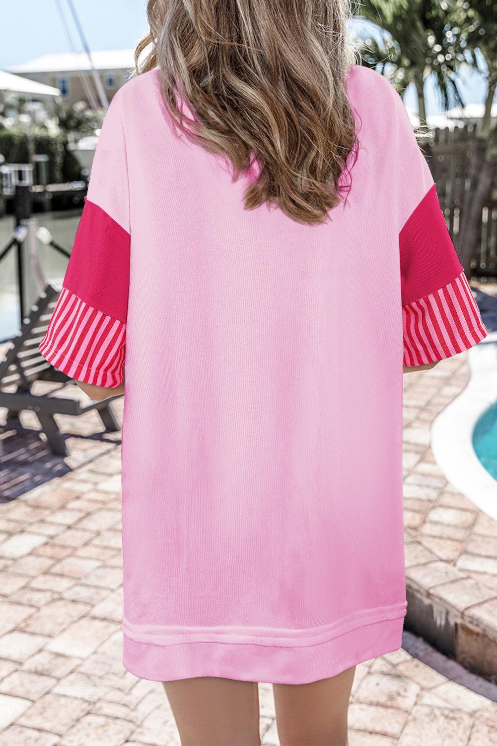 Stijlvolle Gestreepte Patchwork T-Shirt Jurk - T Shirt Dresses - Jurkjes.co