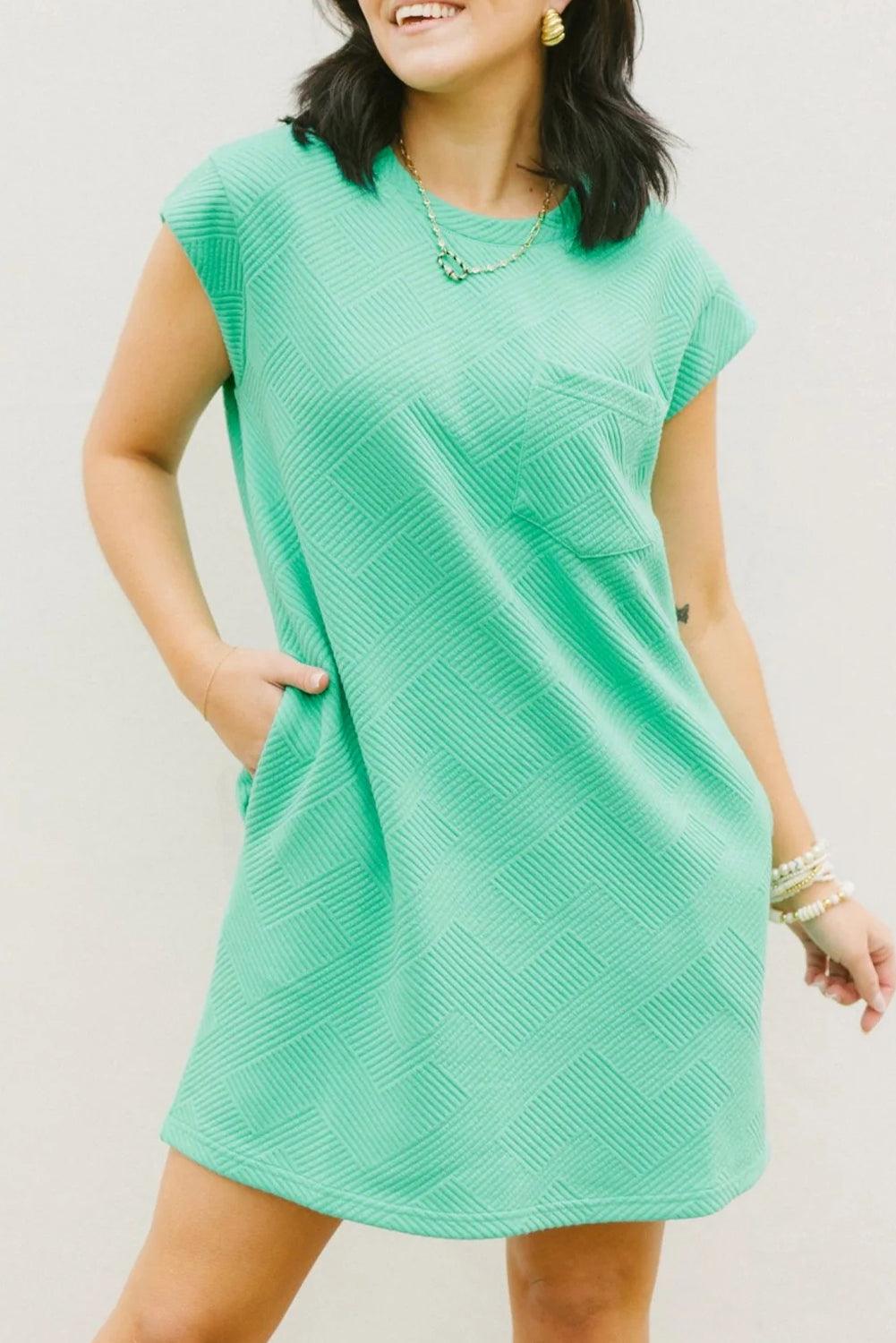 Stijlvolle Textuur T-Shirt Jurk met Cap Mouw - T Shirt Dresses - Jurkjes.co