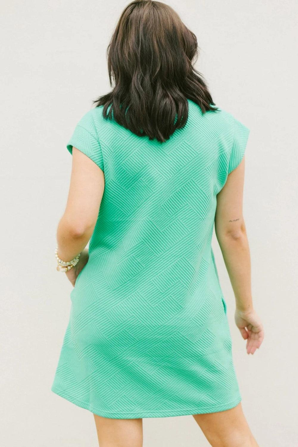 Stijlvolle Textuur T-Shirt Jurk met Cap Mouw - T Shirt Dresses - Jurkjes.co