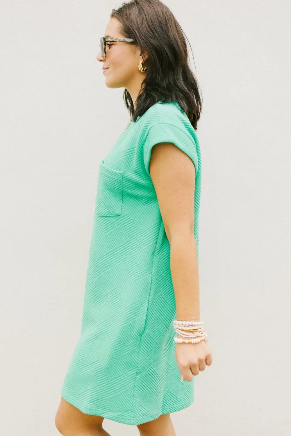 Stijlvolle Textuur T-Shirt Jurk met Cap Mouw - T Shirt Dresses - Jurkjes.co