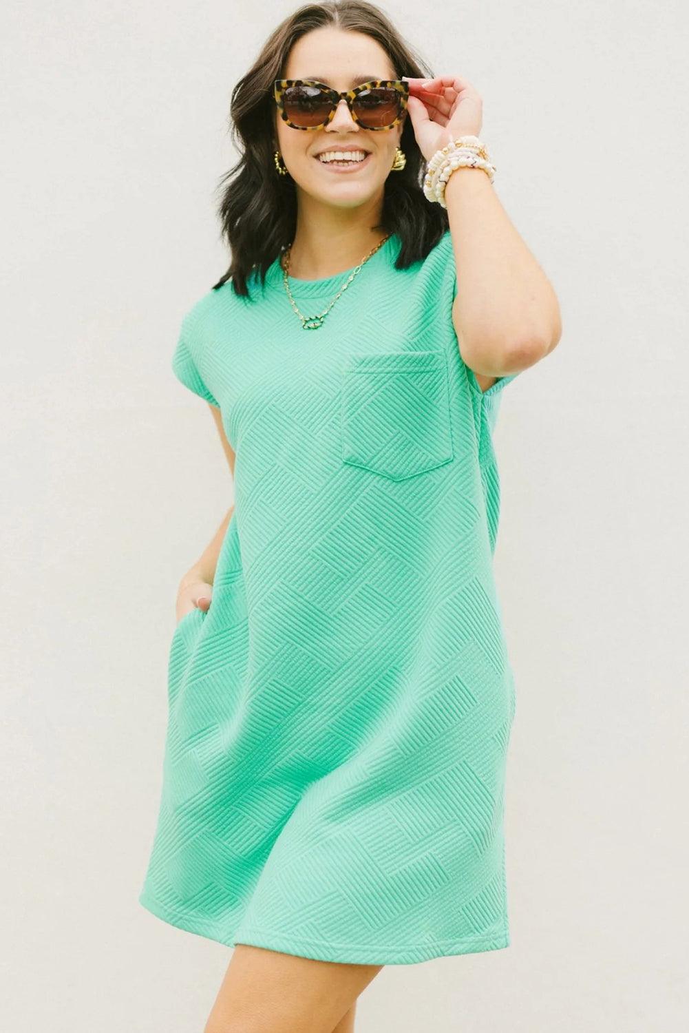 Stijlvolle Textuur T-Shirt Jurk met Cap Mouw - T Shirt Dresses - Jurkjes.co