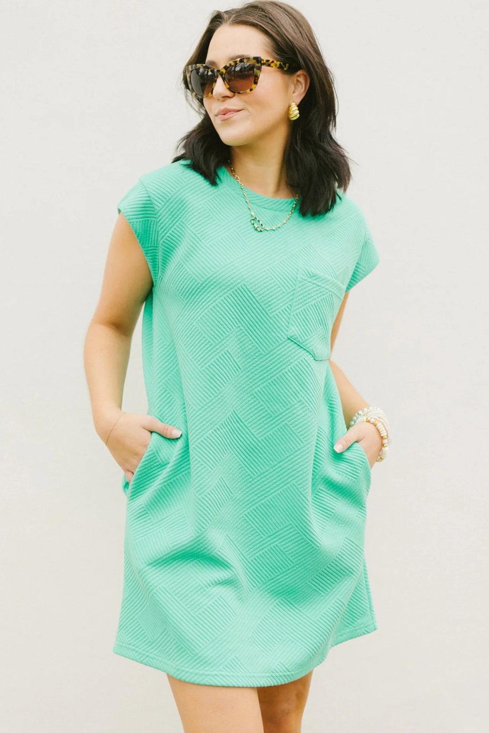 Stijlvolle Textuur T-Shirt Jurk met Cap Mouw - T Shirt Dresses - Jurkjes.co