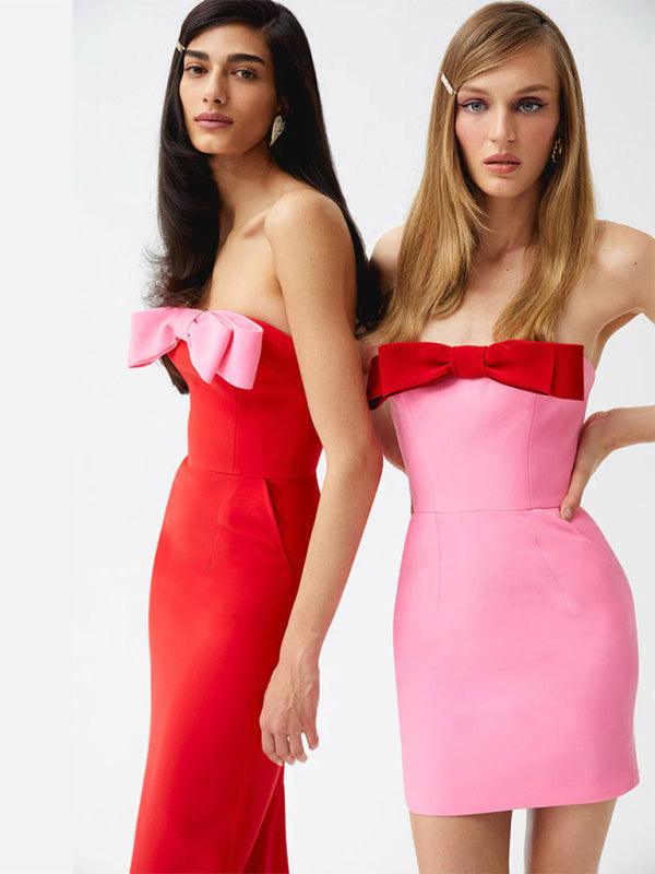 Strapless Jurk met Chic Strikdetail - Midi Dresses - Jurkjes.co
