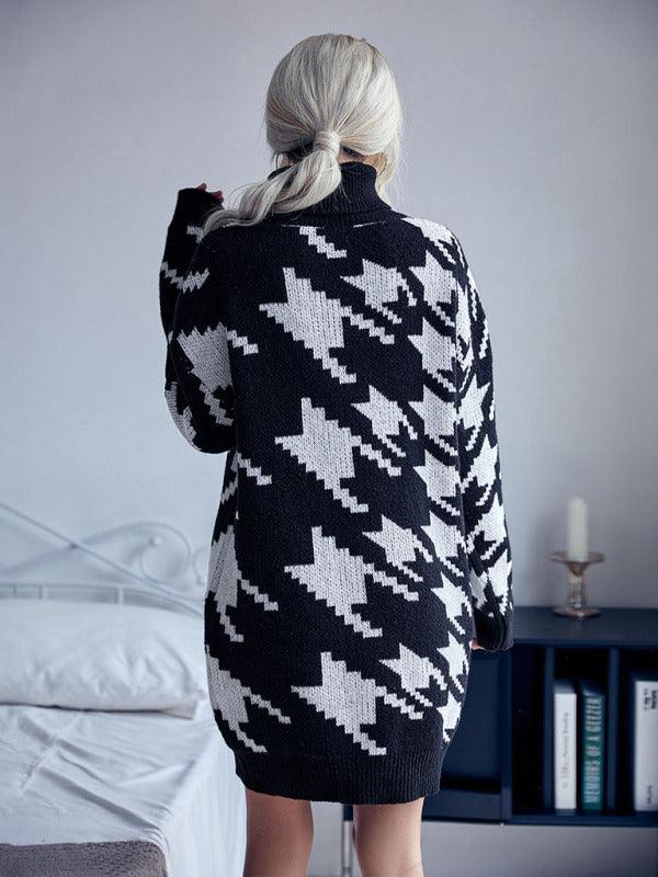 Sweater Jurk met Hoge Hals en Houndstooth - Group12 - Jurkjes.co