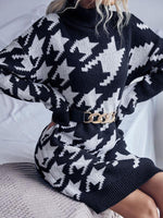 Sweater Jurk met Hoge Hals en Houndstooth - Group12 - Jurkjes.co