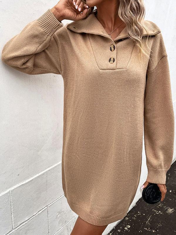 Sweater Jurk met Knoopdetails - Mini Dresses - Jurkjes.co