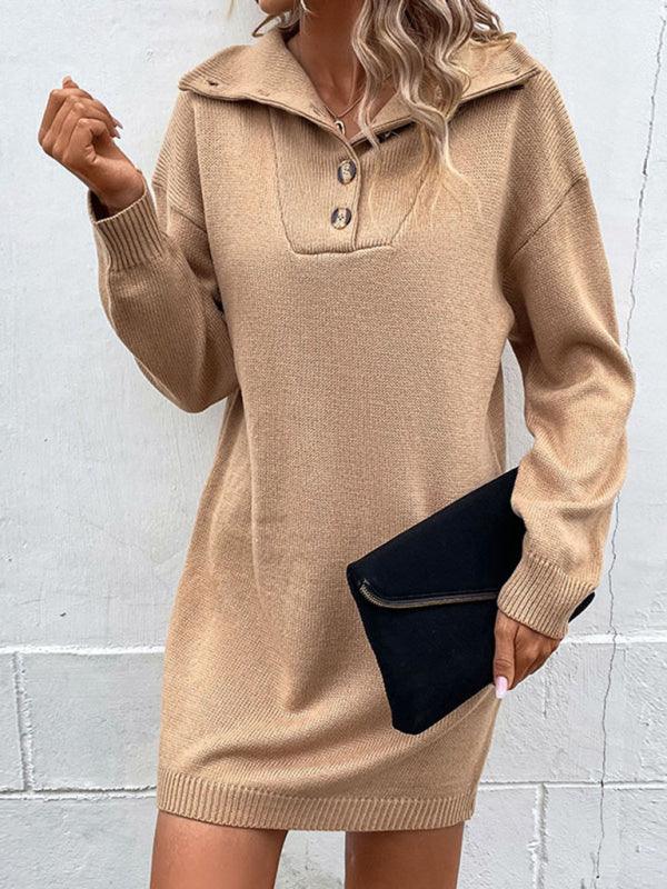 Sweater Jurk met Knoopdetails - Mini Dresses - Jurkjes.co