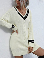 Sweater Jurk met V-hals en Stijlvolle Stiksels - Maxi Dresses - Jurkjes.co