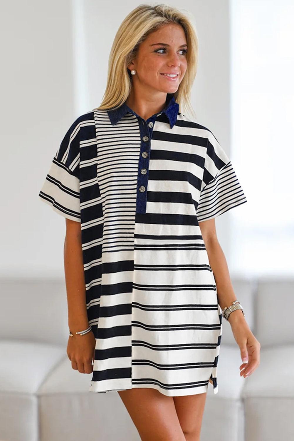 T-shirt Jurk met Gestreept Patroon - T Shirt Dresses - Jurkjes.co