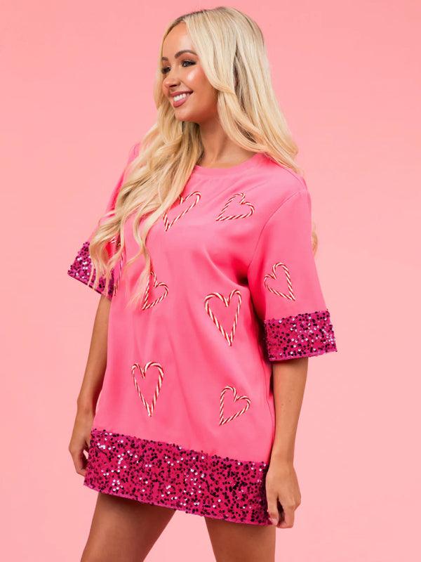 T-shirt Jurk met Hartjesprint en Lurex - Group6 - Jurkjes.co