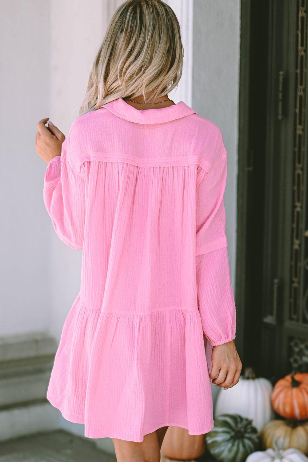 Textuur Jurk met Bubbelmouwen - Mini Dresses - Jurkjes.co